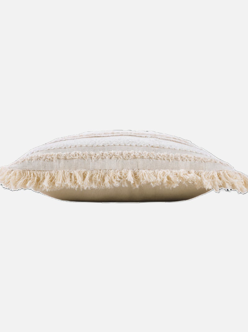 Cojín desenfundable de algodón tejido con flecos y rayas en relieve Beige concha - Kiabi