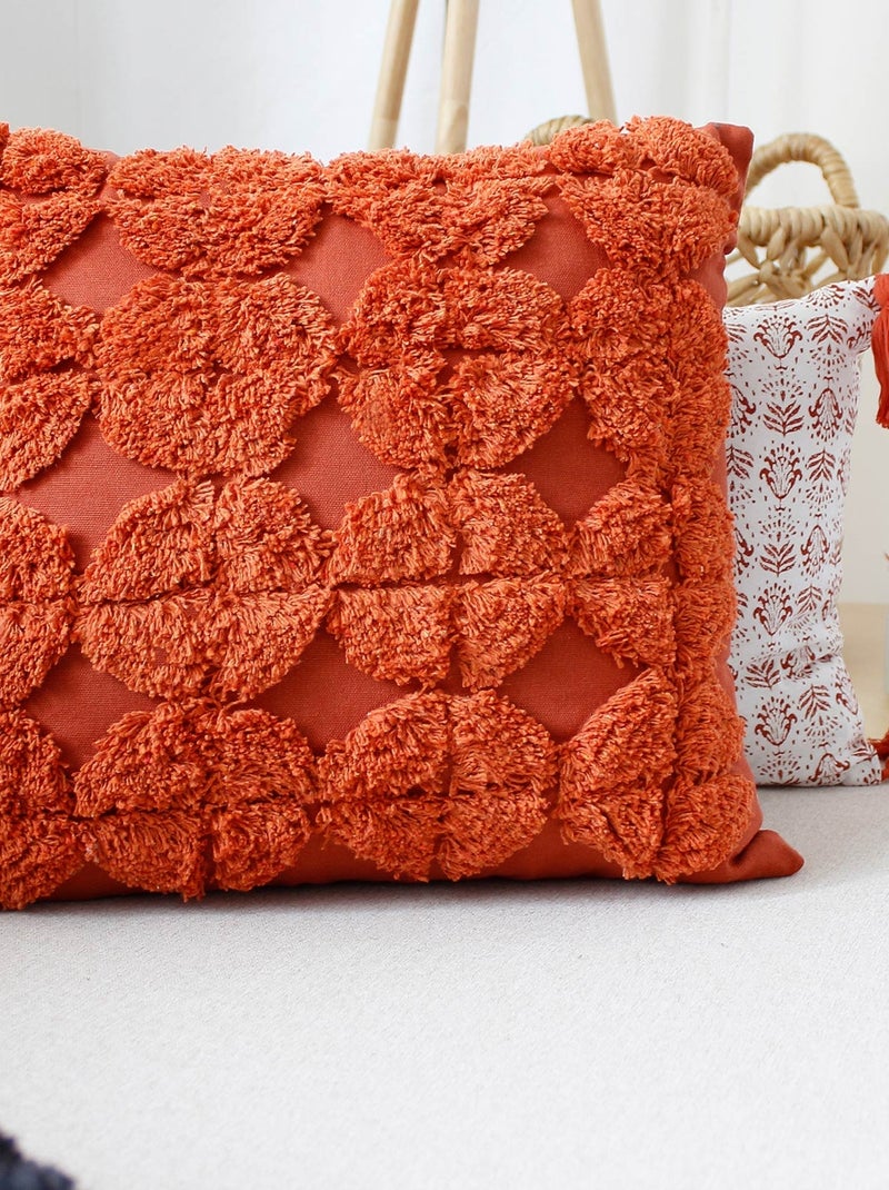 Cojín desmontable con bordados de efecto lana Rojo ladrillo - Kiabi