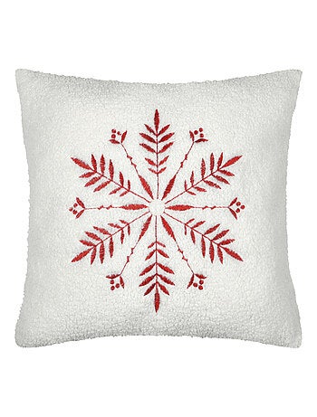Cojín efecto borreguito con diseño de copo de nieve