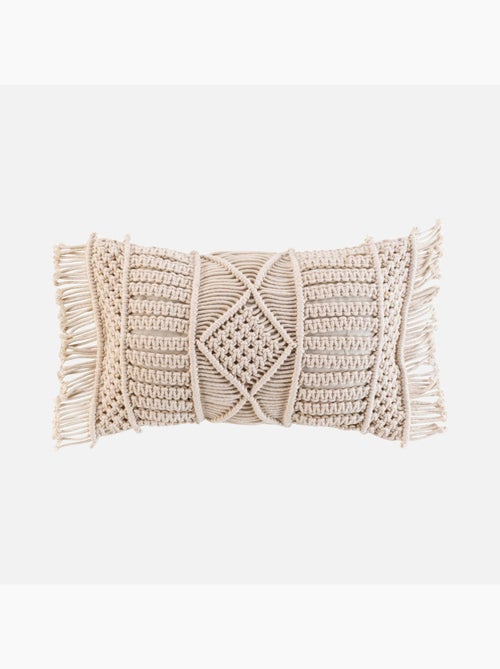 Cojín extraíble con flecos y macramé - Kiabi