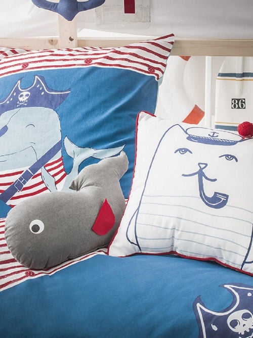 Cojín infantil cuadrado de algodón 40 x 40 cm - Gato capitán con borla Future Home - Kiabi