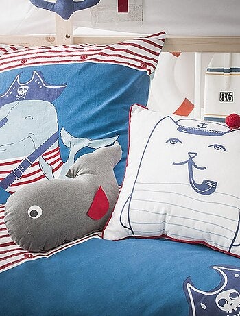 Cojín infantil estampado gato marinero con pompón 100% algodón 40x40 cm – Future Home