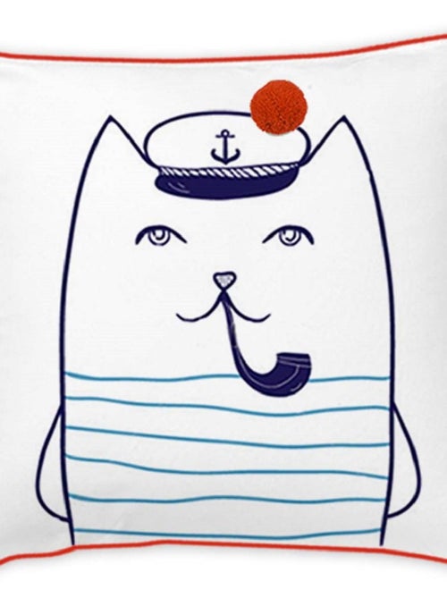 Cojín infantil estampado gato marinero con pompón 100% algodón 40x40 cm – Future Home - Kiabi