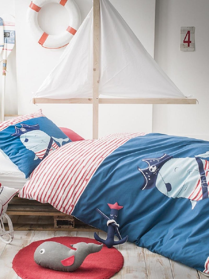 Cojín infantil estampado gato marinero con pompón 100% algodón 40x40 cm – Future Home Blanco - Kiabi