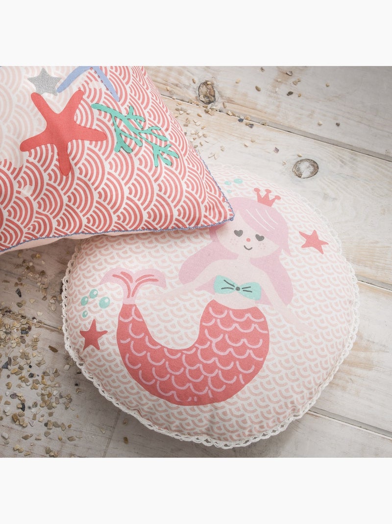 Cojín infantil estampado sirena ARIELLE 30 cm en algodón – Future Home Rosa - Kiabi