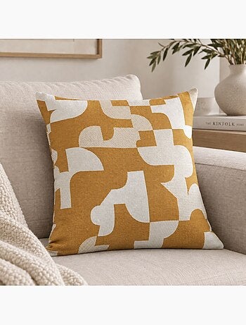 Cojín jacquard geométrico con textura retro