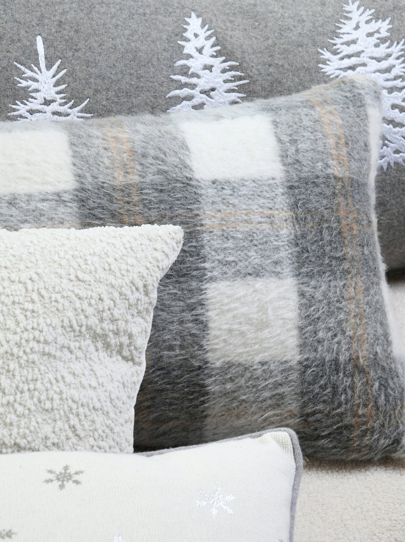 Cojín rectangular a cuadros efecto lana Gris - Kiabi
