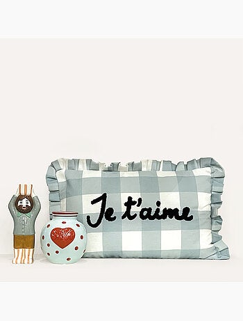 Cojín rectangular a cuadros "Je t'aime