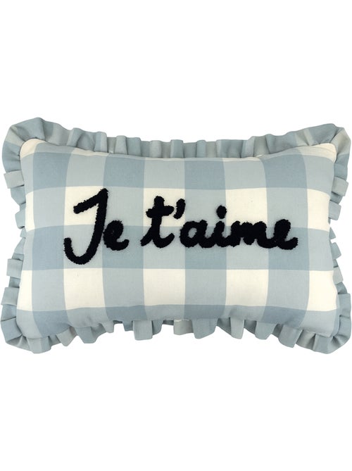 Cojín rectangular a cuadros "Je t'aime - Kiabi