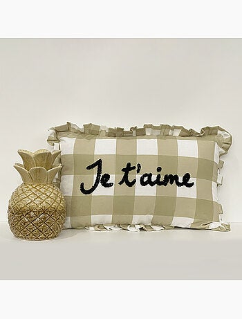 Cojín rectangular a cuadros "Je t'aime