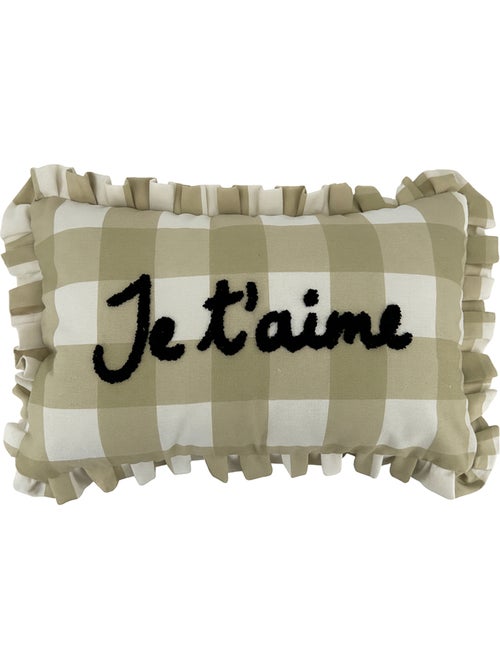 Cojín rectangular a cuadros "Je t'aime - Kiabi