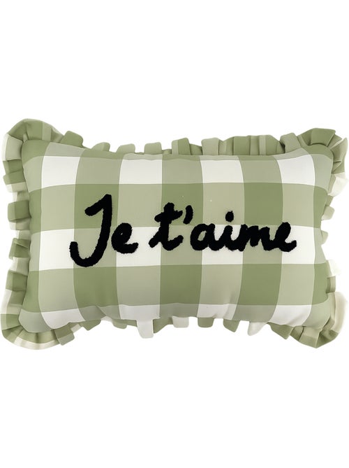 Cojín rectangular a cuadros "Je t'aime - Kiabi