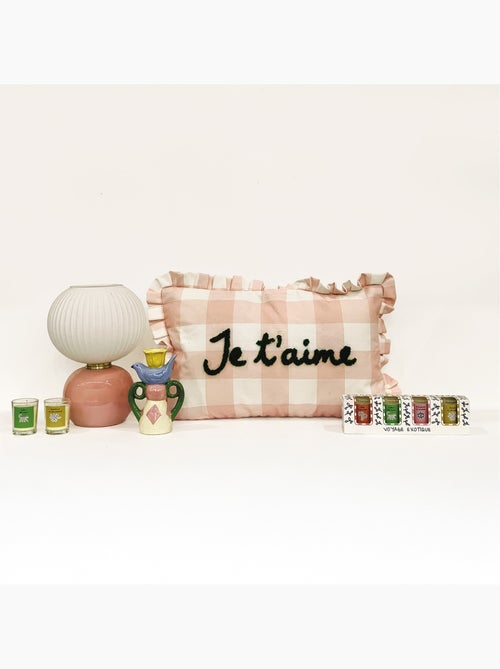 Cojín rectangular a cuadros "Je t'aime - Kiabi