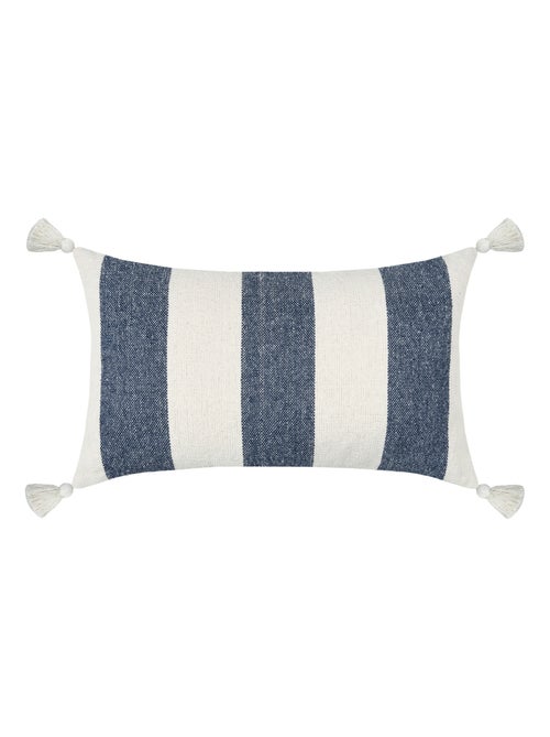 Cojín rectangular de rayas azules con borlas - Kiabi