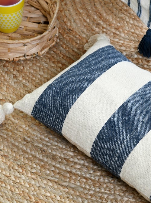 Cojín rectangular de rayas azules con borlas - Kiabi