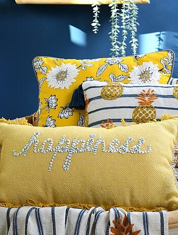 Cojín Rectangular Happiness – Un toque de color limón y elegancia
