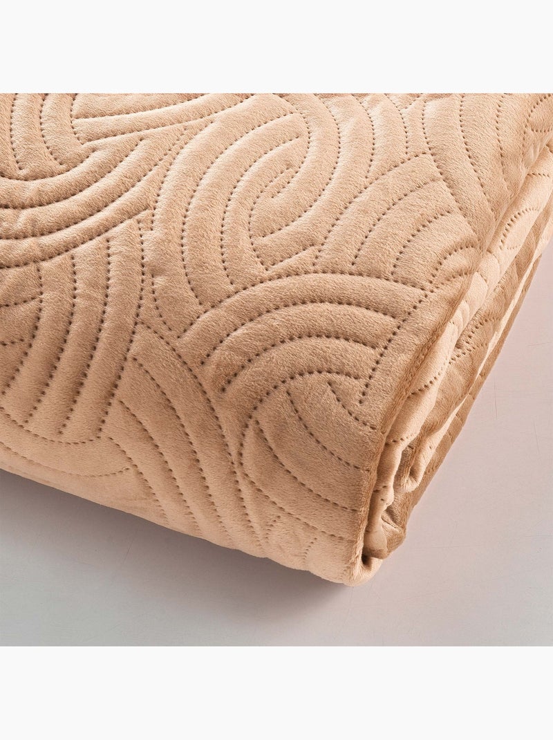 Colcha acolchada de terciopelo de 3 piezas + dos fundas de almohada Beige concha - Kiabi