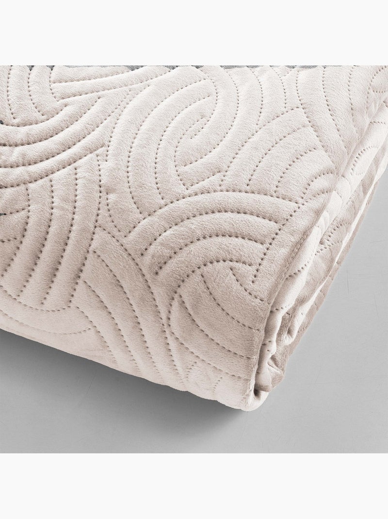 Colcha acolchada de terciopelo de 3 piezas + dos fundas de almohada Beige gris - Kiabi