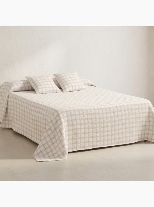 Colcha algodón diseño a cuadros en relieve, tejido texturizado. - Kiabi