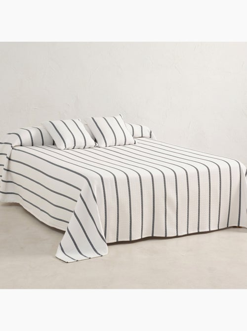 Colcha algodón diseño a rayas, tejido texturizado a cuadros. - Kiabi