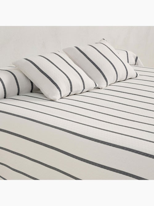 Colcha algodón diseño a rayas, tejido texturizado a cuadros. - Kiabi