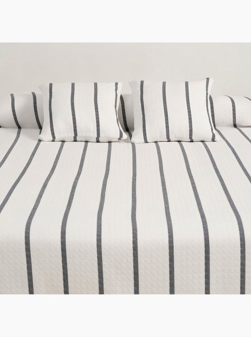 Colcha algodón diseño a rayas, tejido texturizado a cuadros. - Kiabi