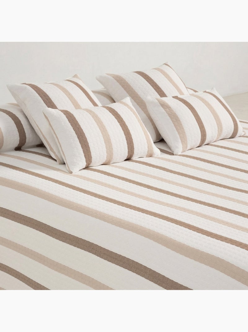 Colcha algodón diseño a rayas, tejido texturizado a cuadros. Beige - Kiabi
