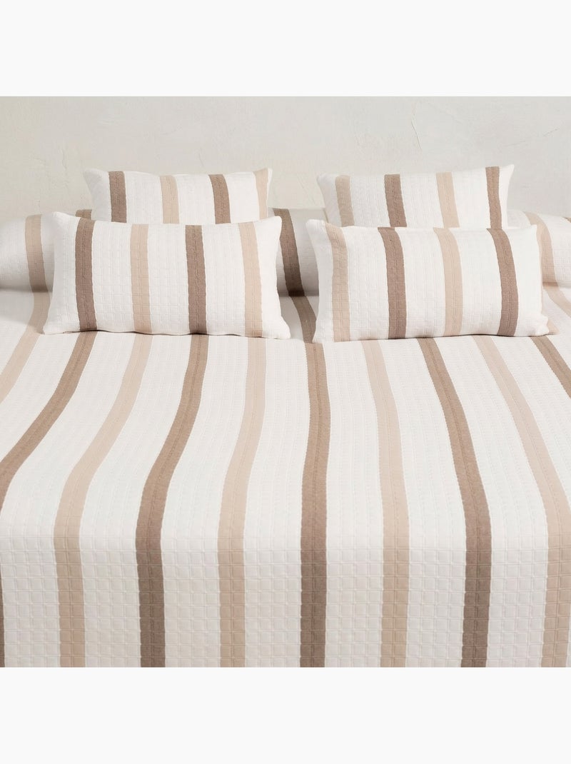 Colcha algodón diseño a rayas, tejido texturizado a cuadros. Beige - Kiabi