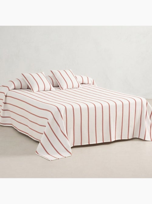 Colcha algodón diseño a rayas, tejido texturizado a cuadros. - Kiabi