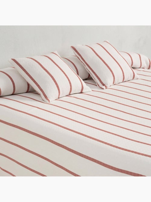 Colcha algodón diseño a rayas, tejido texturizado a cuadros. - Kiabi