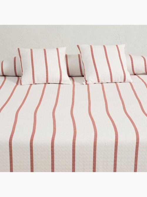 Colcha algodón diseño a rayas, tejido texturizado a cuadros. - Kiabi