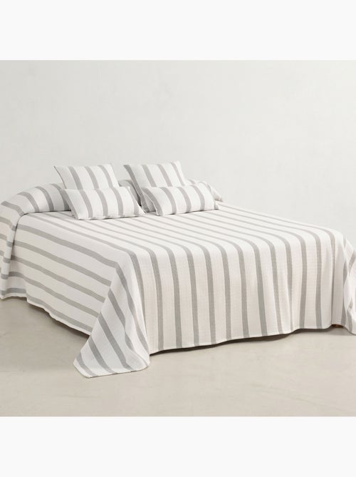 Colcha algodón diseño a rayas, tejido texturizado a cuadros. - Kiabi