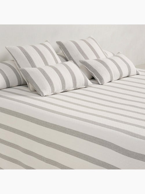 Colcha algodón diseño a rayas, tejido texturizado a cuadros. - Kiabi