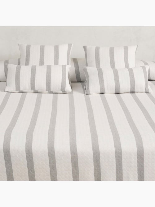 Colcha algodón diseño a rayas, tejido texturizado a cuadros. - Kiabi