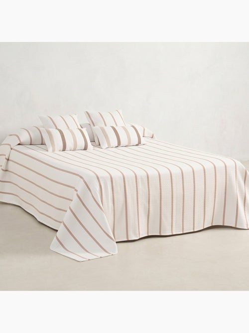 Colcha algodón diseño a rayas, tejido texturizado a cuadros. - Kiabi