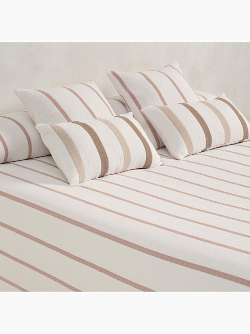 Colcha algodón diseño a rayas, tejido texturizado a cuadros. - Kiabi