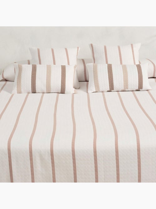 Colcha algodón diseño a rayas, tejido texturizado a cuadros. - Kiabi