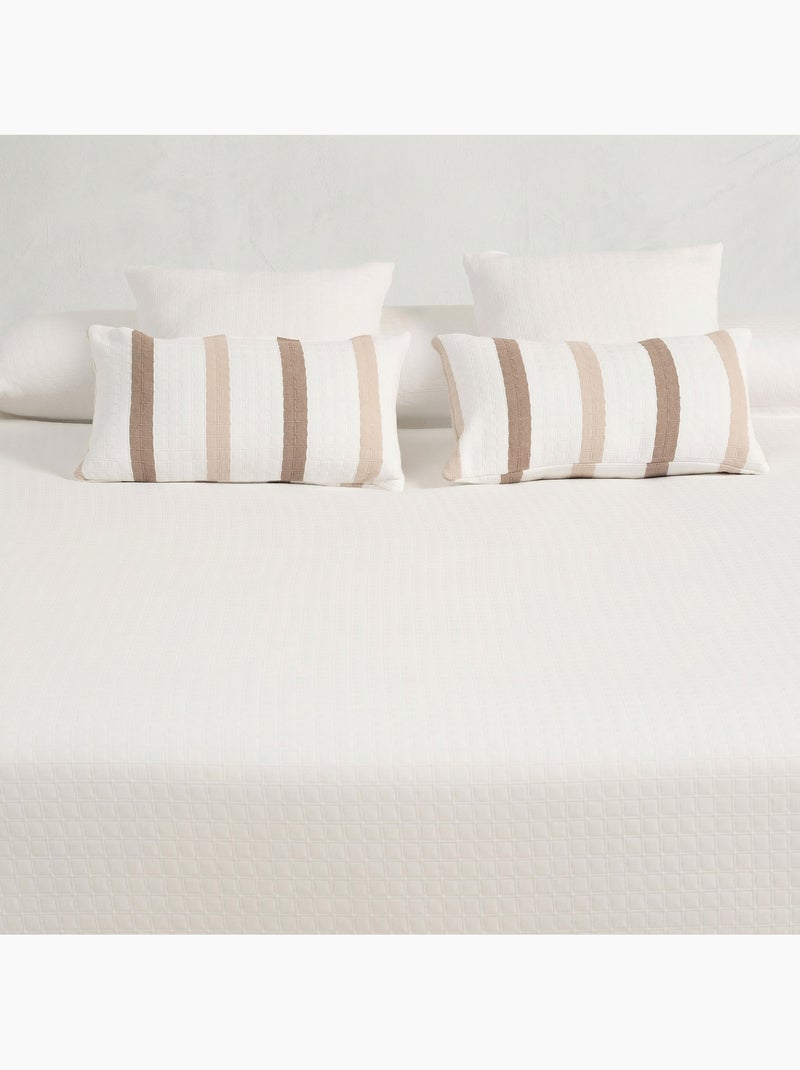 Colcha algodón diseño liso, tejido texturizado a cuadros. Blanco - Kiabi