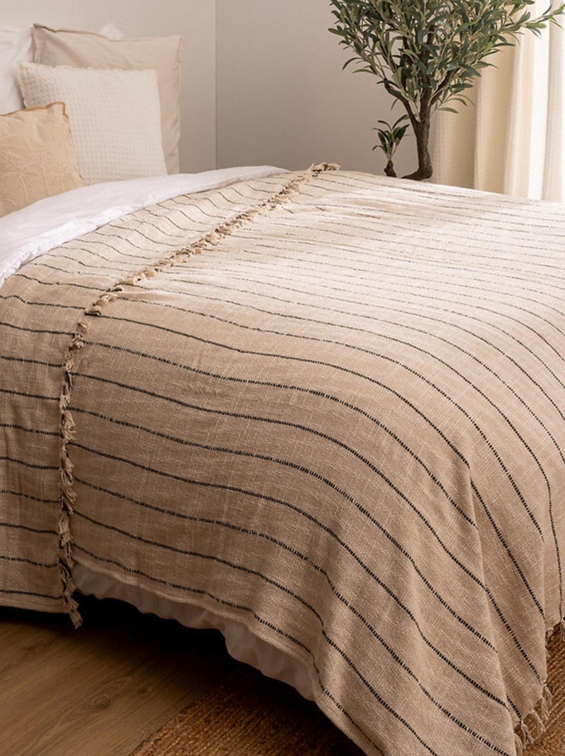 Colcha de algodón a rayas Beige - Kiabi