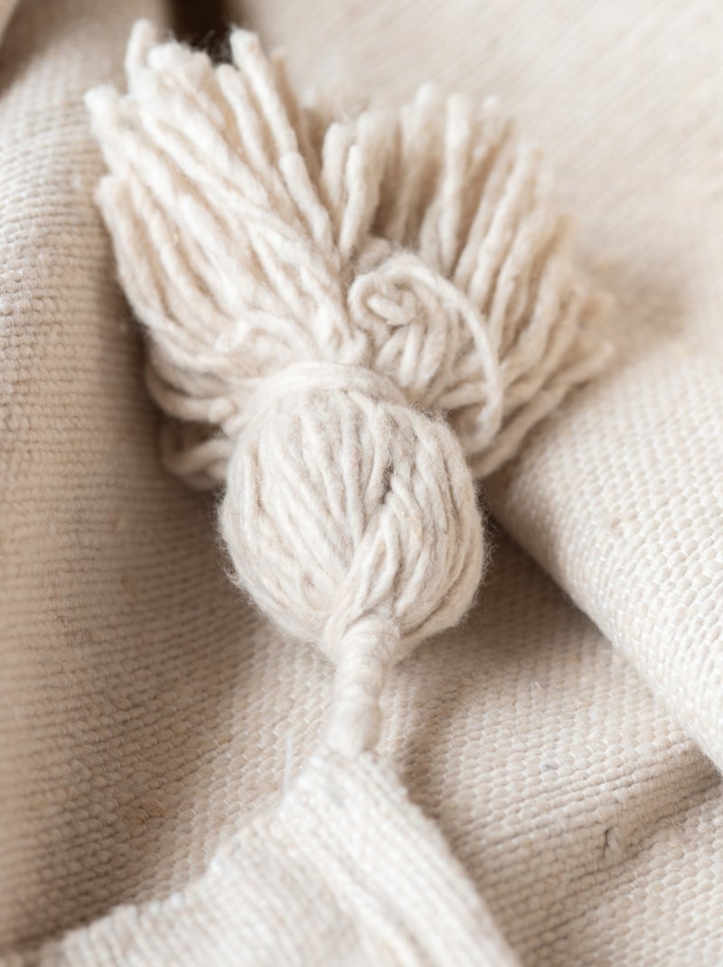 Colcha de lana con borlas Crema - Kiabi