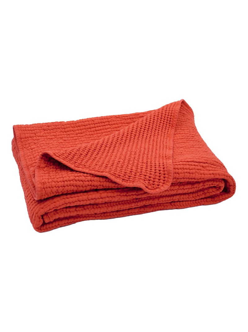 Colcha de nido de abeja de algodón reversible Naranja mandarina - Kiabi