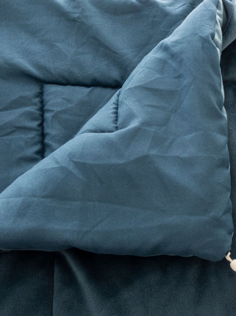 Colcha de terciopelo con borlas Azul - Kiabi
