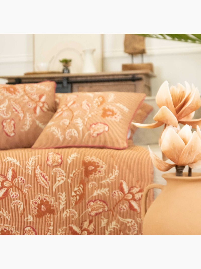 Colcha decorativa en polilínea con motivo floral Rojo ladrillo - Kiabi