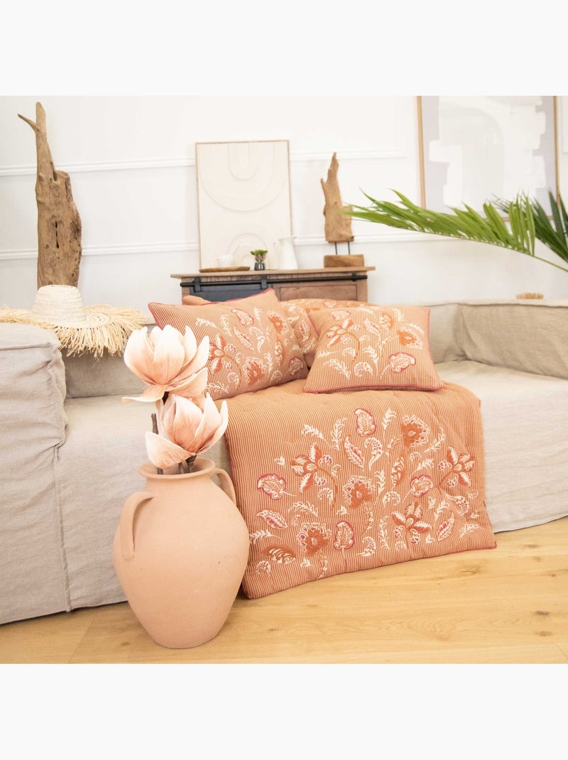 Colcha decorativa en polilínea con motivo floral Rojo ladrillo - Kiabi