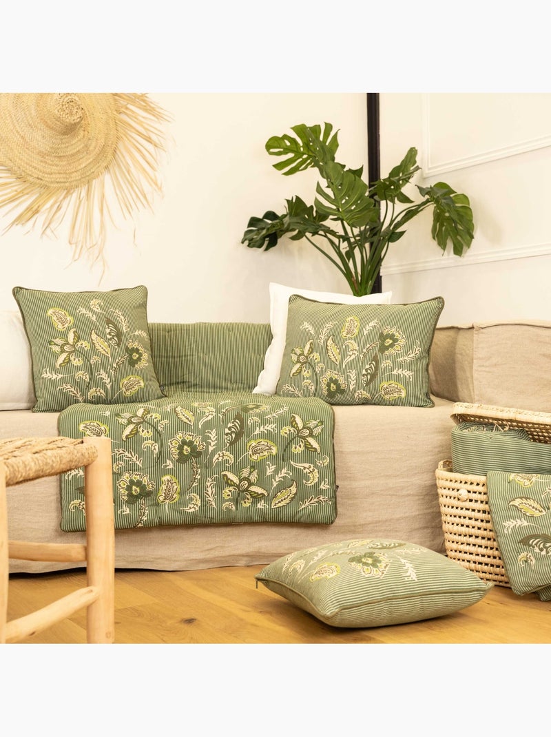 Colcha decorativa en polilínea con motivo floral Verde oliva - Kiabi