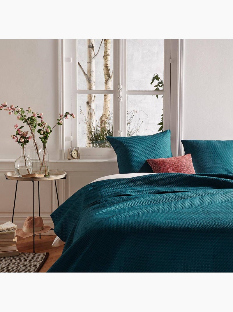 Colcha dolce 2 fundas azul 260x240cm Azul petróleo - Kiabi