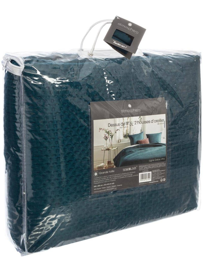 Colcha dolce 2 fundas azul 260x240cm Azul petróleo - Kiabi