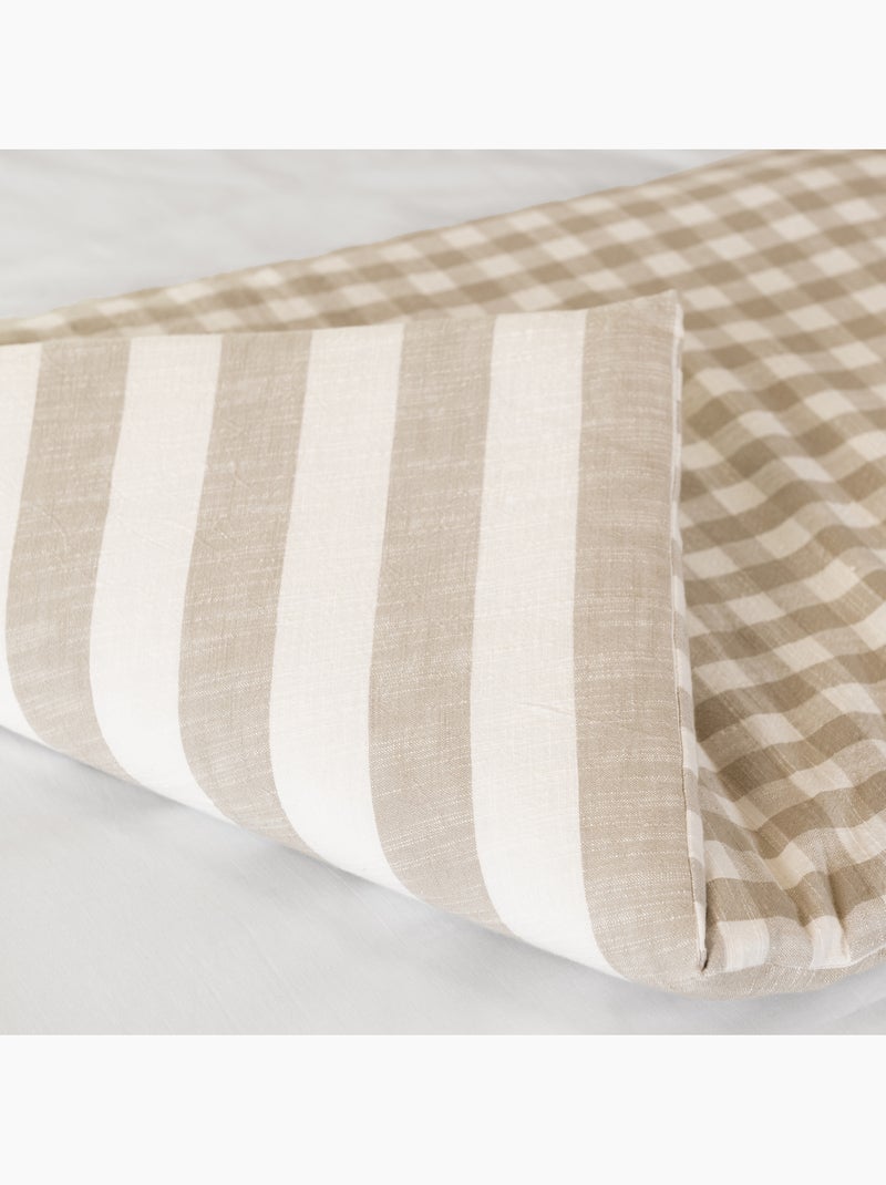 Colcha reversible de algodón flameado con rayas y cuadros LOURMARIN Beige - Kiabi