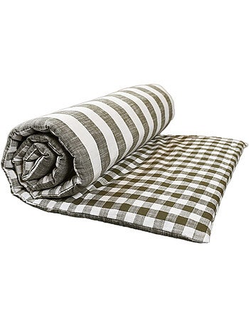 Colcha reversible de algodón flameado con rayas y cuadros LOURMARIN