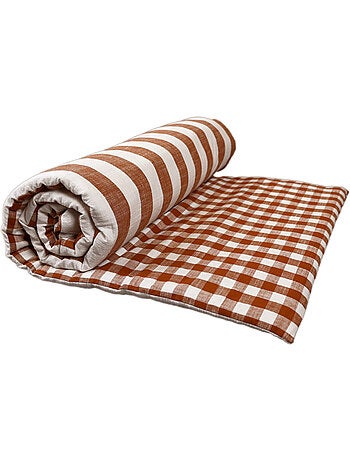 Colcha reversible de algodón flameado con rayas y cuadros LOURMARIN